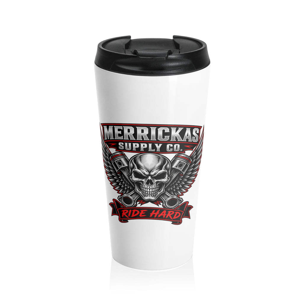 Merrickas Ride Hard Winged Skull Travel Mug
