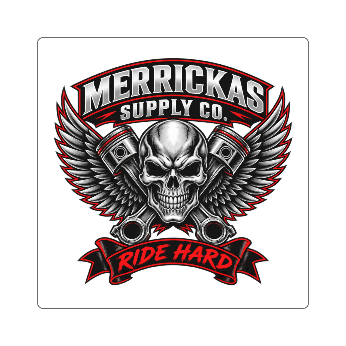 Merrickas Ride Hard Winged Skull Sticker
