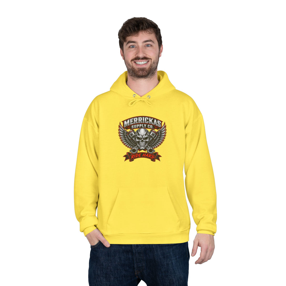 Merrickas Ride Hard Winged Skull Hoodie