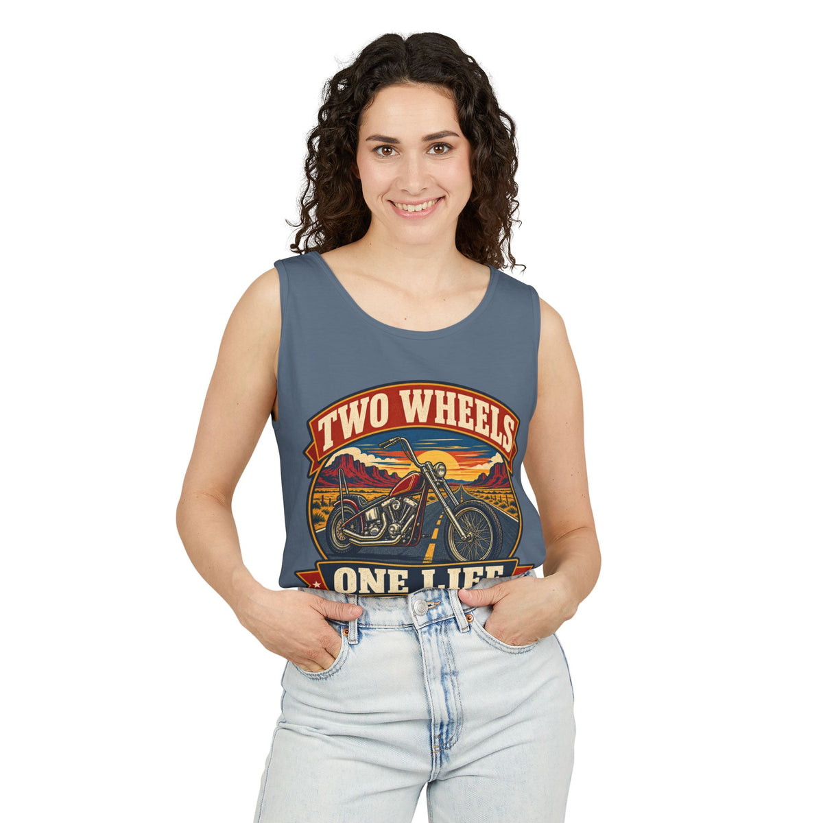 Two Wheels One Life Garment-Dyed Tank