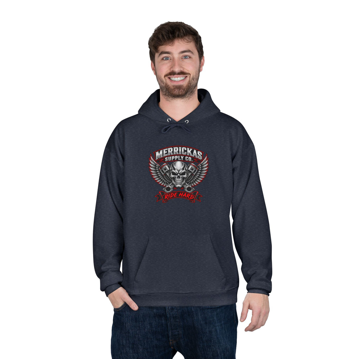 Merrickas Ride Hard Winged Skull Hoodie
