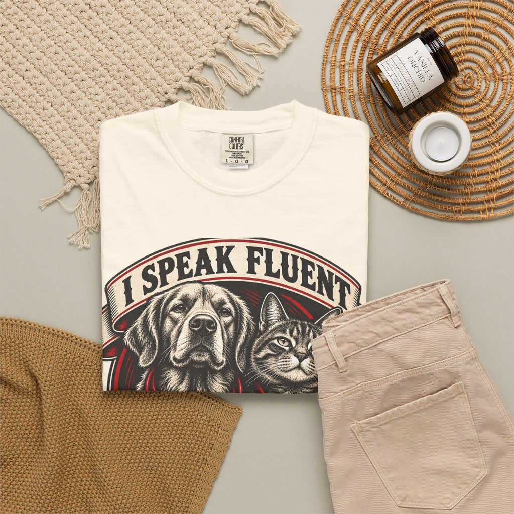I Speak Fluent Bark And Meow Garment-Dyed Tee