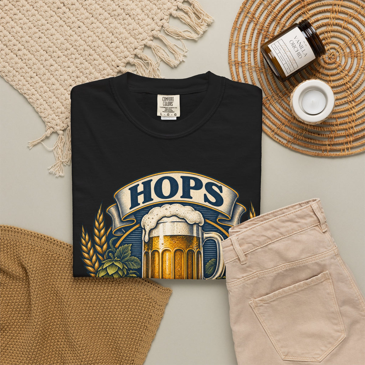 Hops Hope And Happy Hour Garment-Dyed Tee