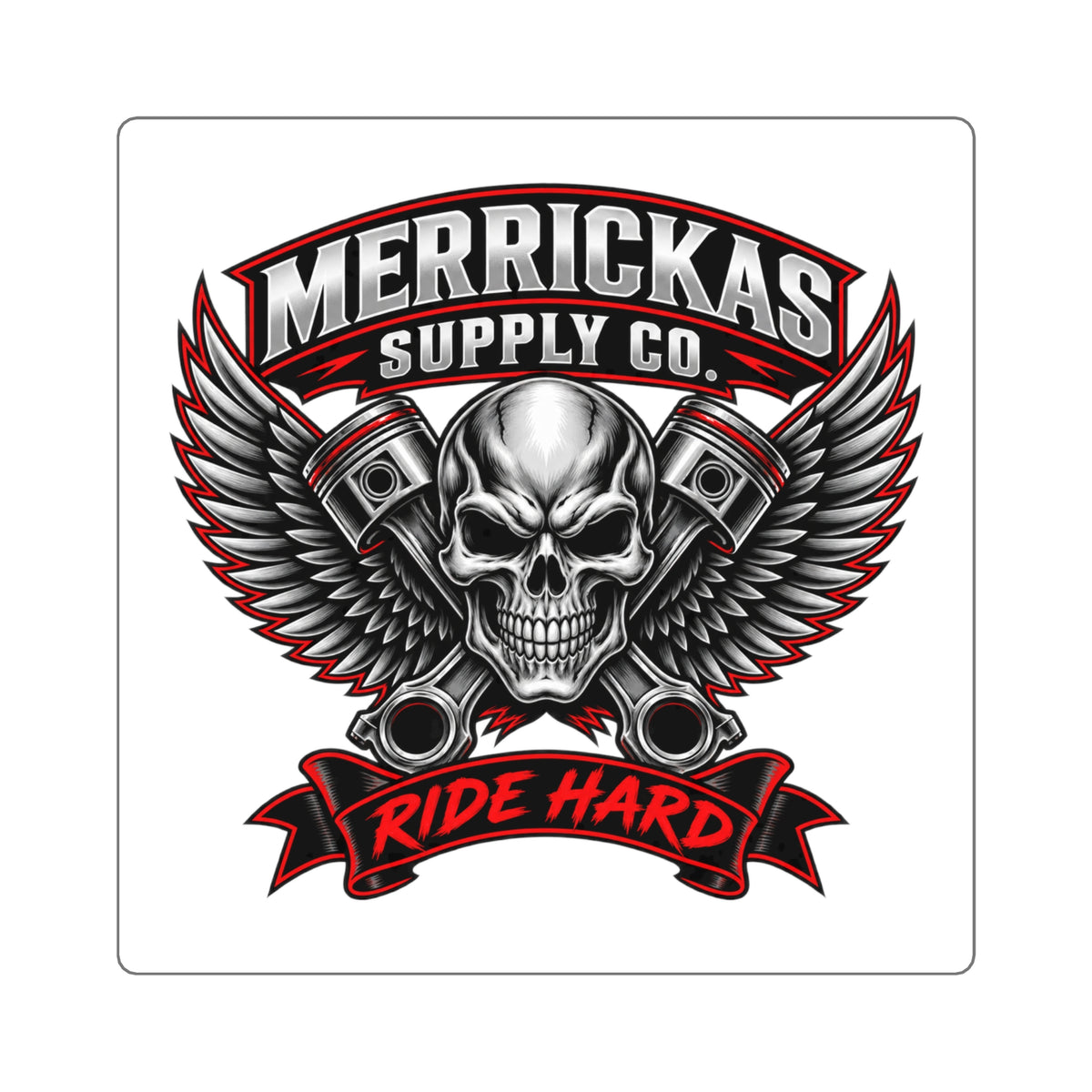 Merrickas Ride Hard Winged Skull Sticker