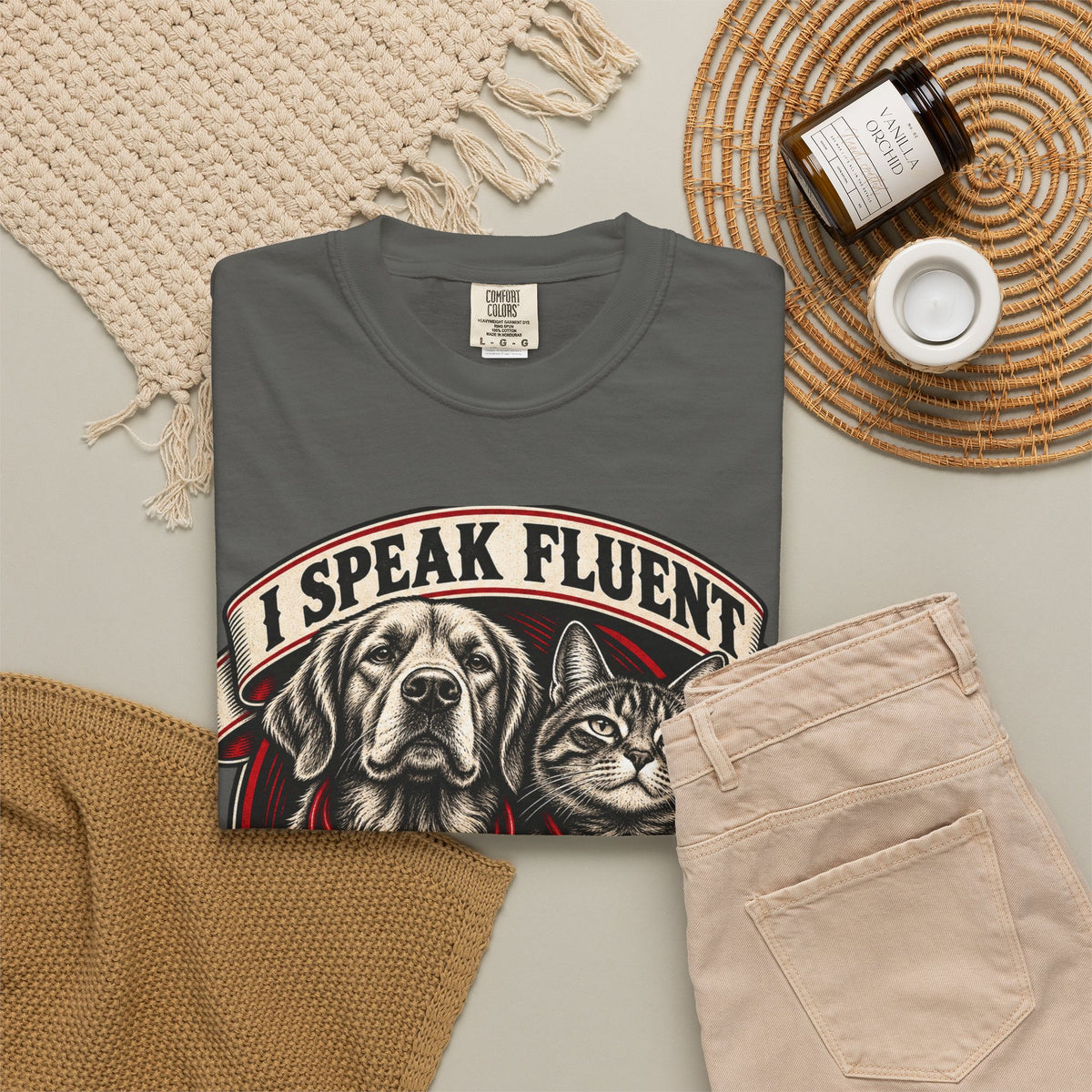 I Speak Fluent Bark And Meow Garment-Dyed Tee