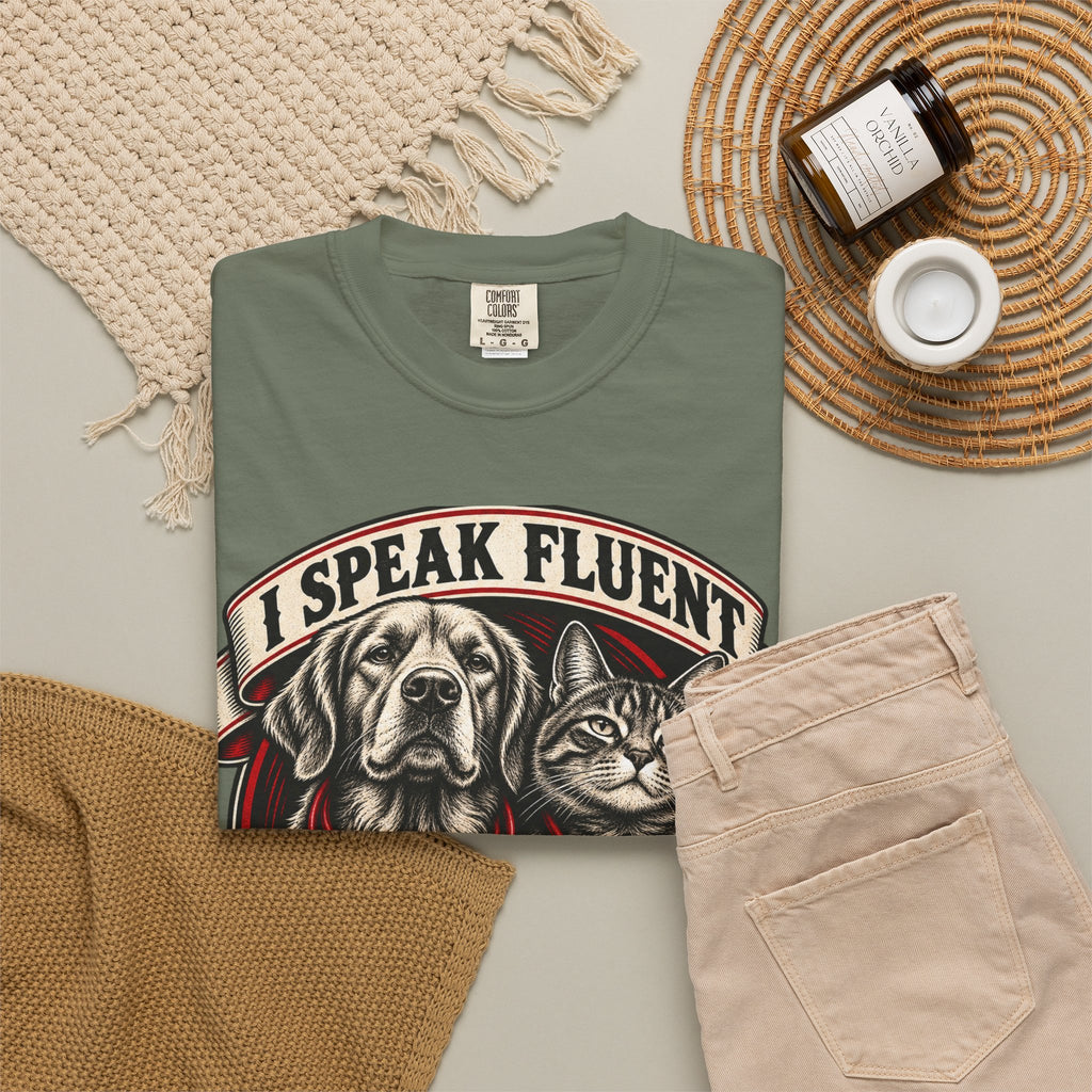 I Speak Fluent Bark And Meow Garment-Dyed Tee