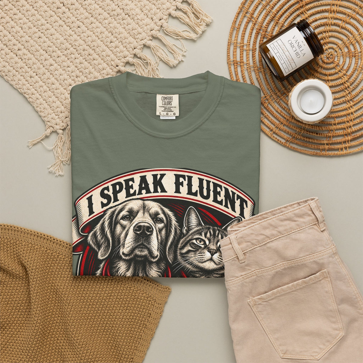 I Speak Fluent Bark And Meow Garment-Dyed Tee