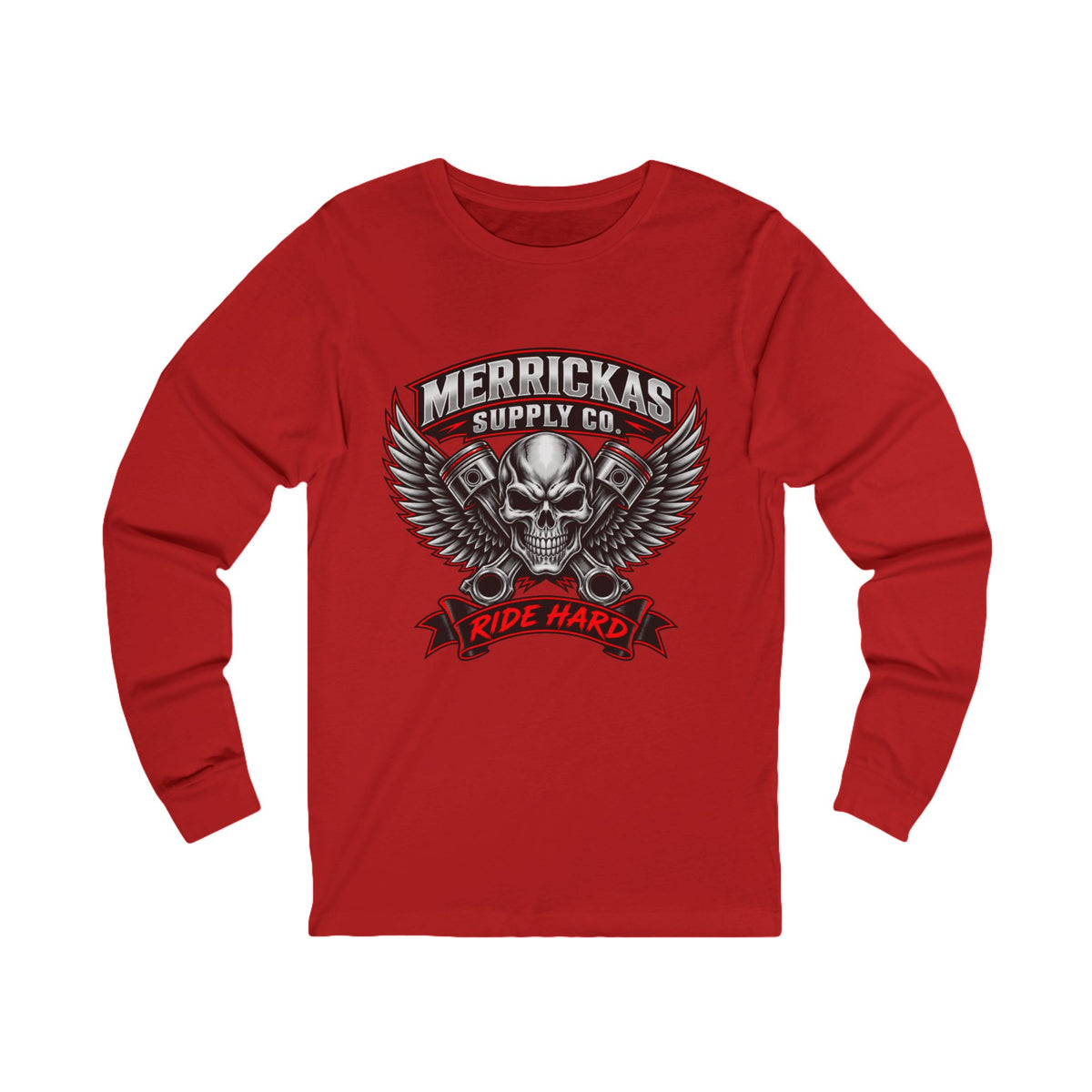 Merrickas Ride Hard Winged Skull Long Sleeve Tee