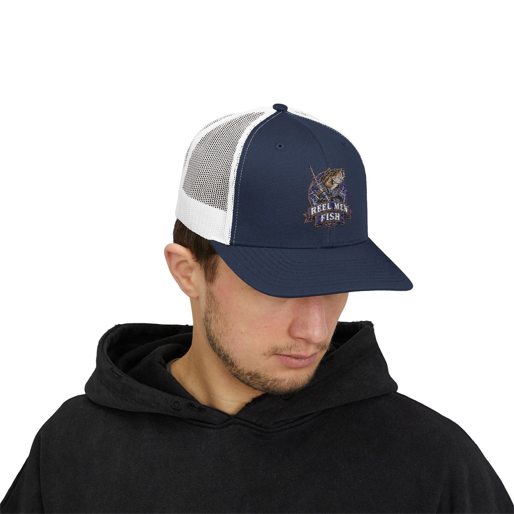Reel Men Fish Snapback Trucker Cap