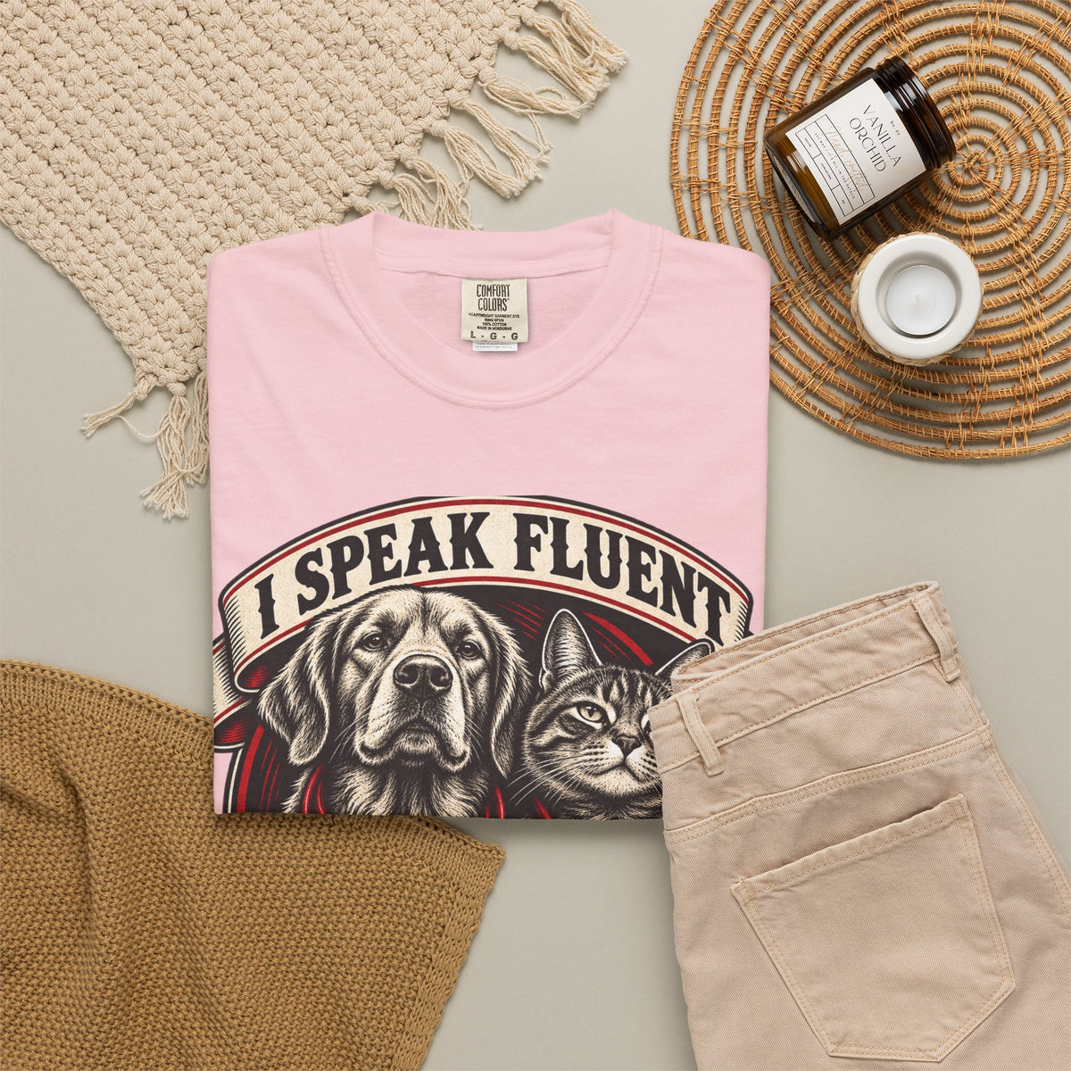 I Speak Fluent Bark And Meow Garment-Dyed Tee