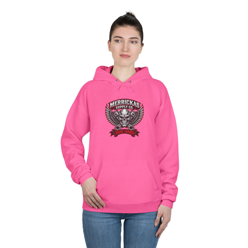Merrickas Ride Hard Winged Skull Hoodie