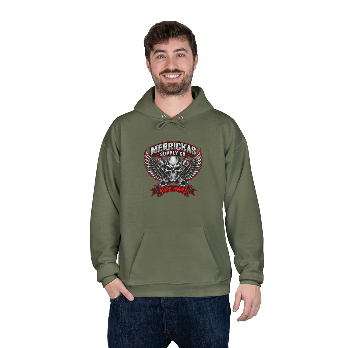 Merrickas Ride Hard Winged Skull Hoodie