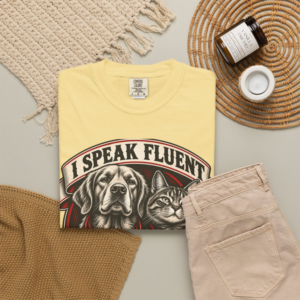 I Speak Fluent Bark And Meow Garment-Dyed Tee
