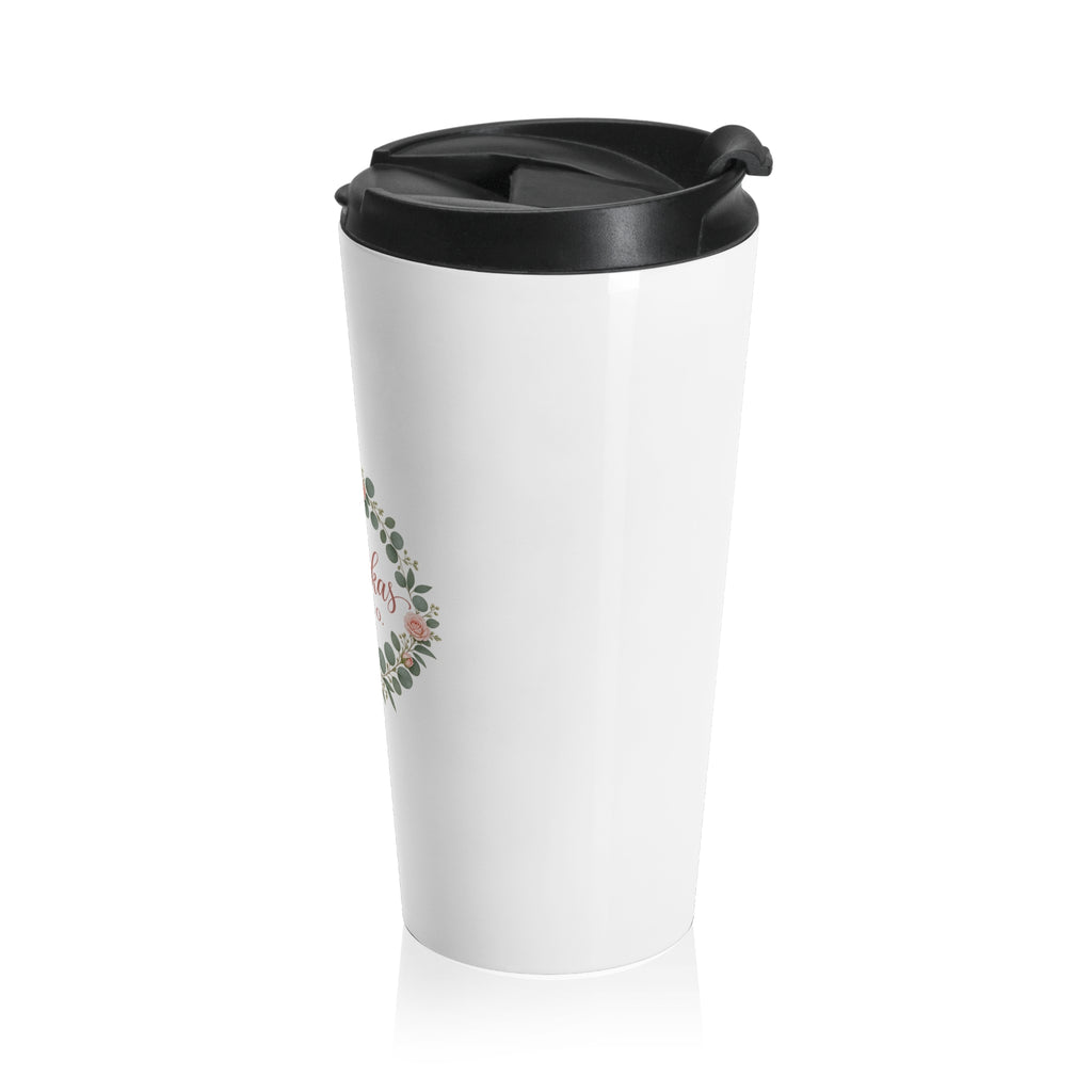 Merrickas Rose Wreath Script Travel Mug