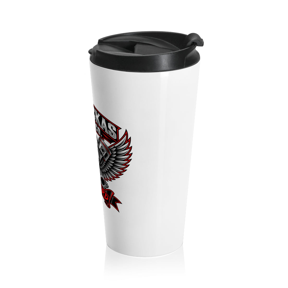 Merrickas Ride Hard Winged Skull Travel Mug