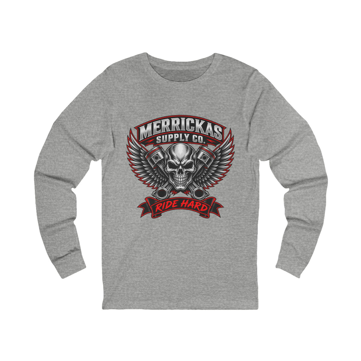 Merrickas Ride Hard Winged Skull Long Sleeve Tee
