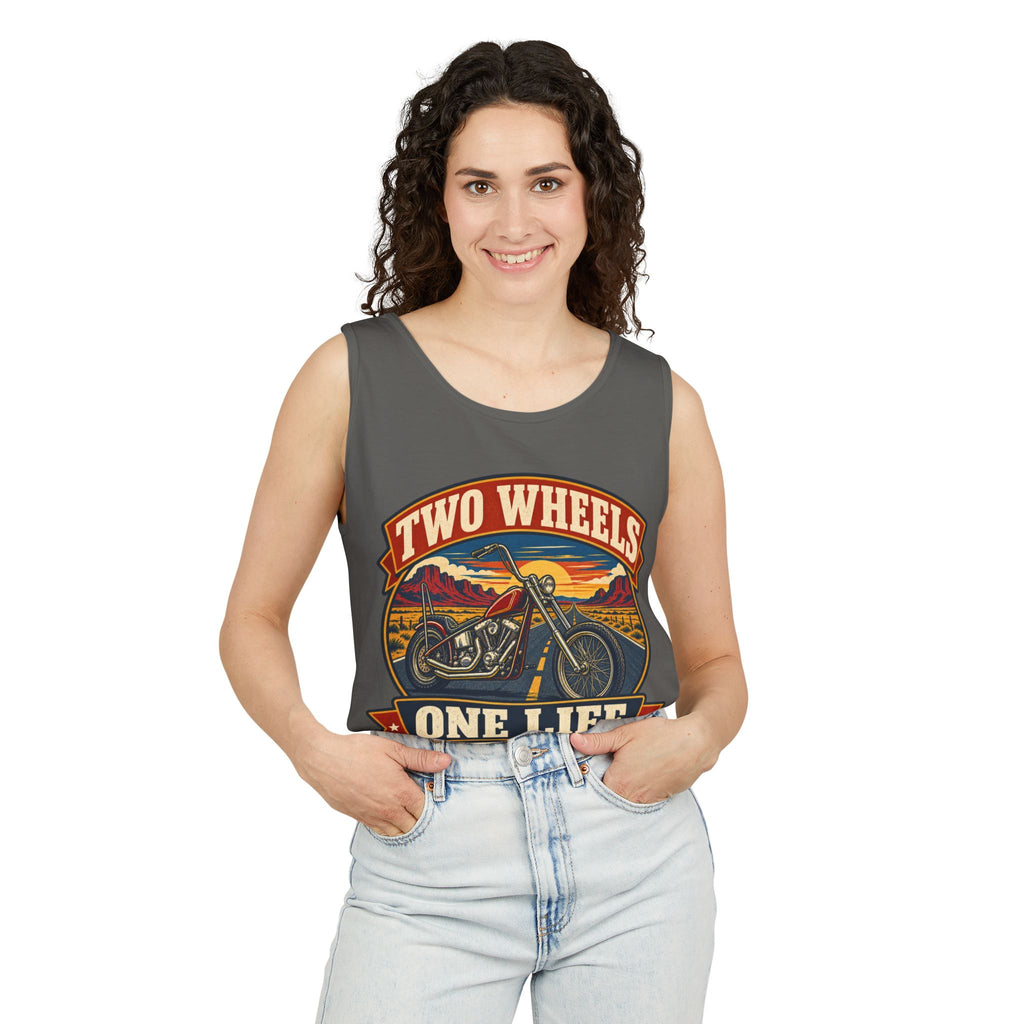 Two Wheels One Life Garment-Dyed Tank