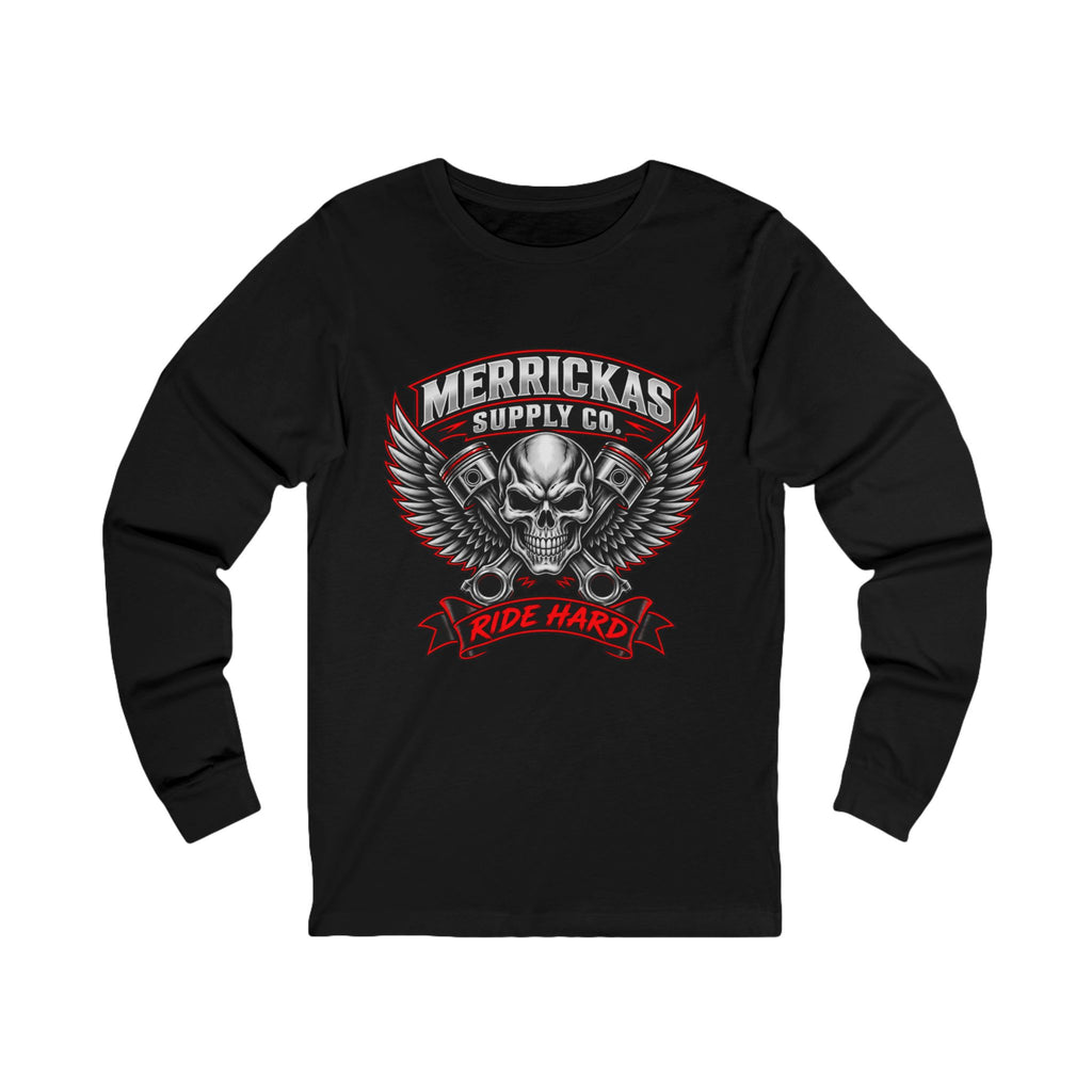 Merrickas Ride Hard Winged Skull Long Sleeve Tee