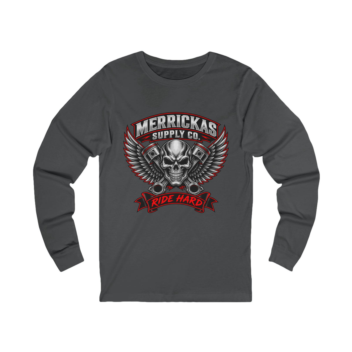 Merrickas Ride Hard Winged Skull Long Sleeve Tee