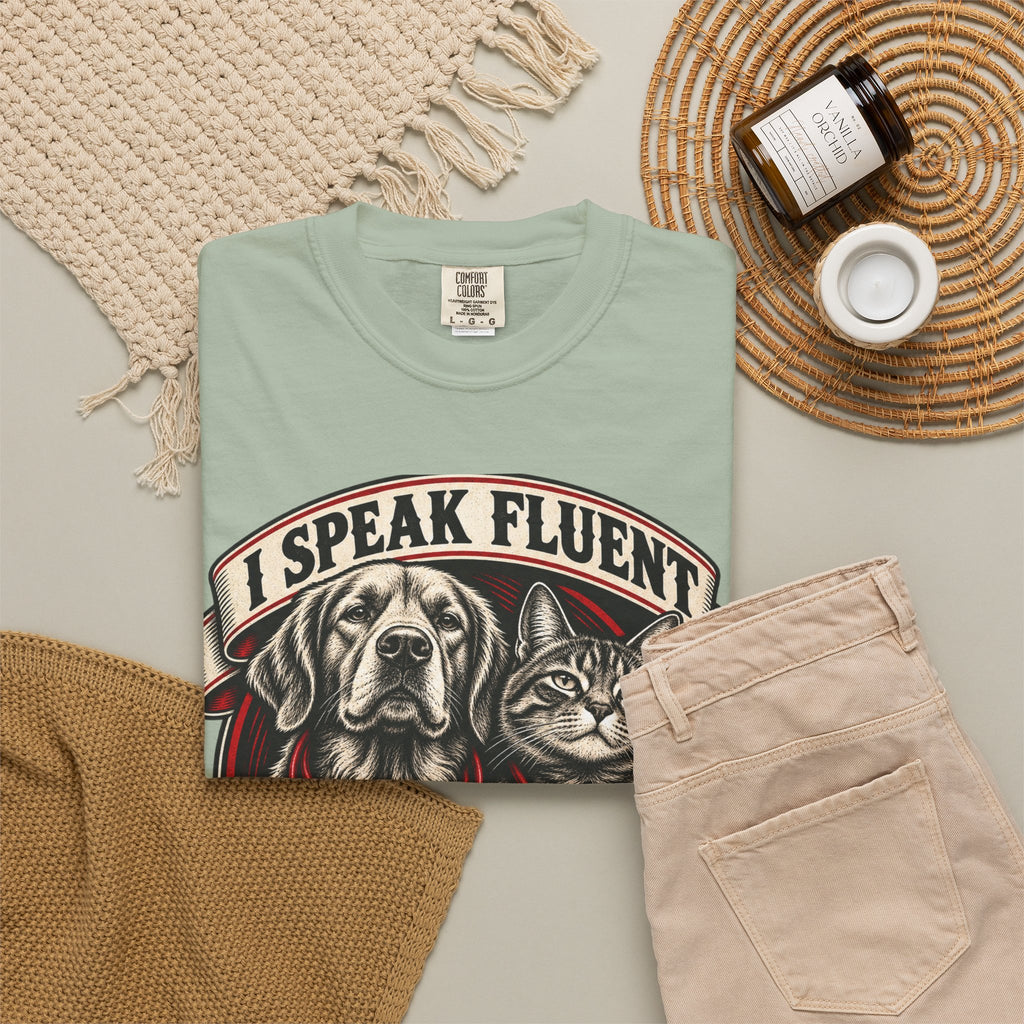 I Speak Fluent Bark And Meow Garment-Dyed Tee
