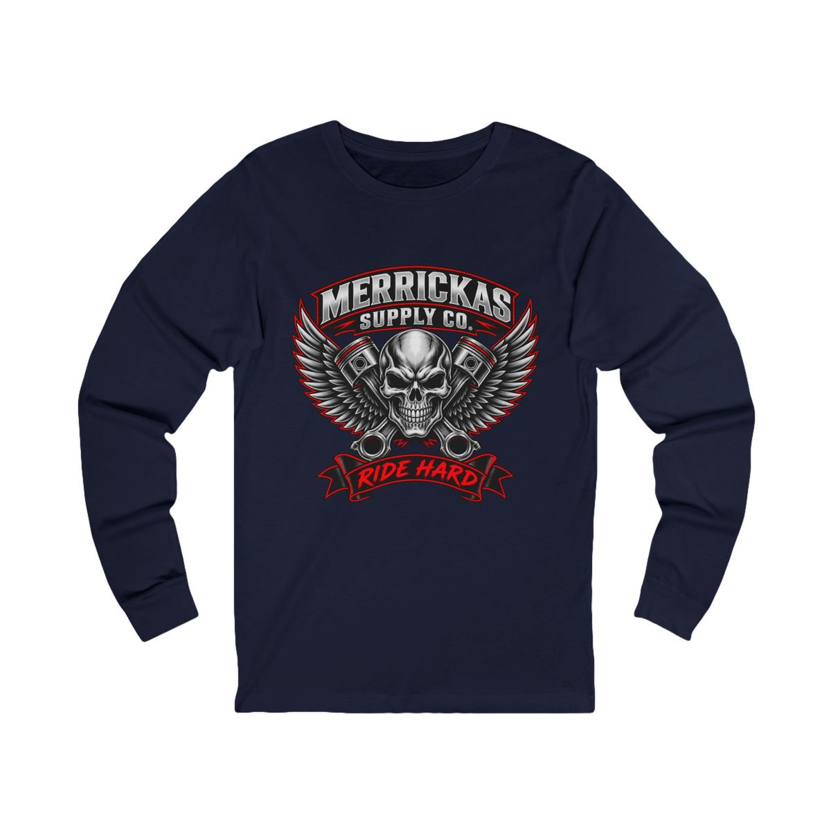 Merrickas Ride Hard Winged Skull Long Sleeve Tee
