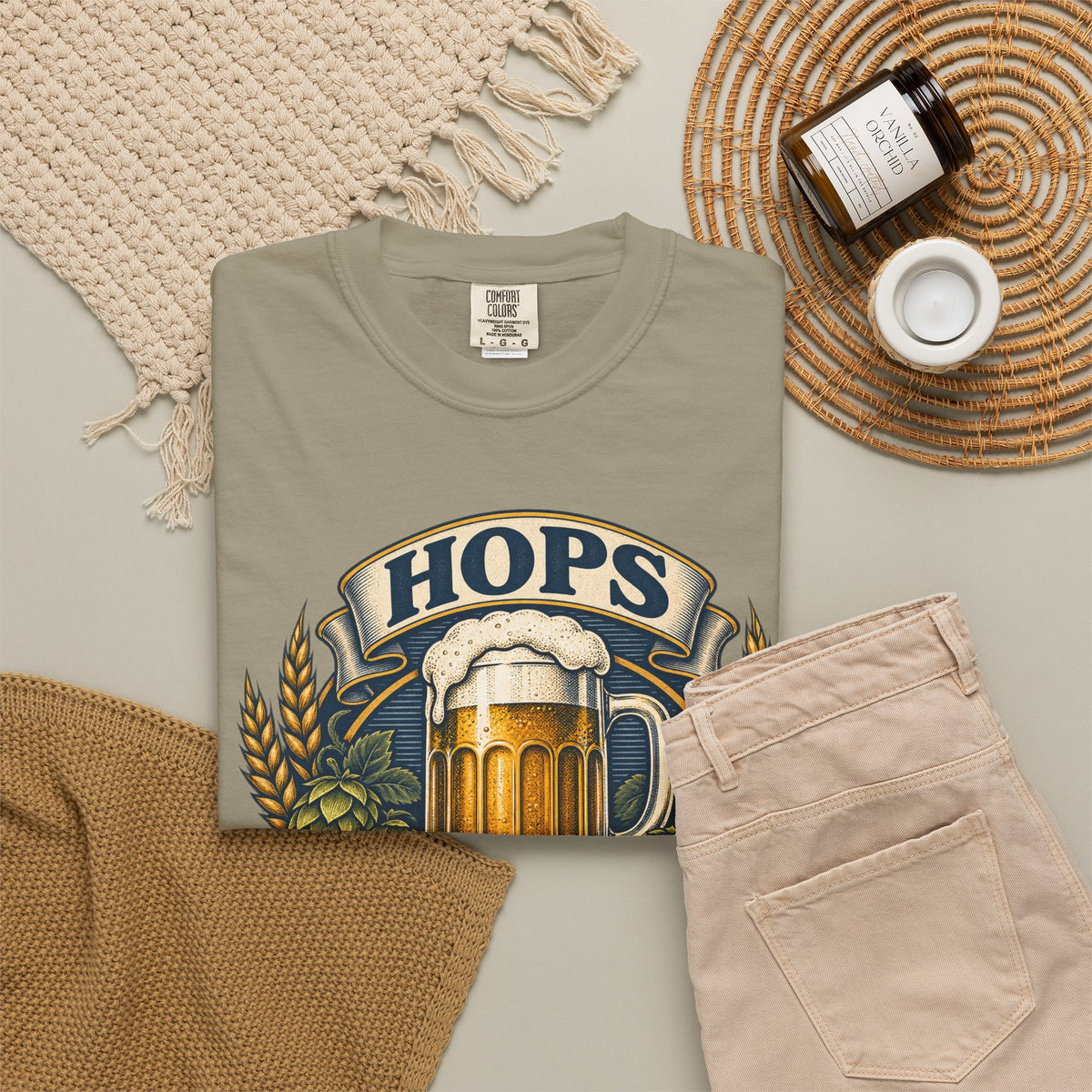 Hops Hope And Happy Hour Garment-Dyed Tee