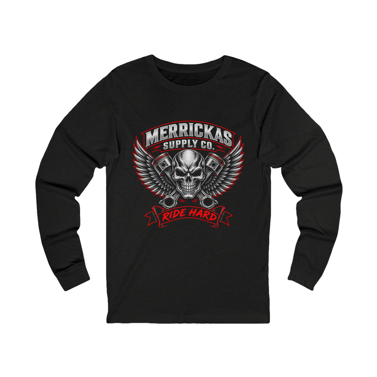 Merrickas Ride Hard Winged Skull Long Sleeve Tee