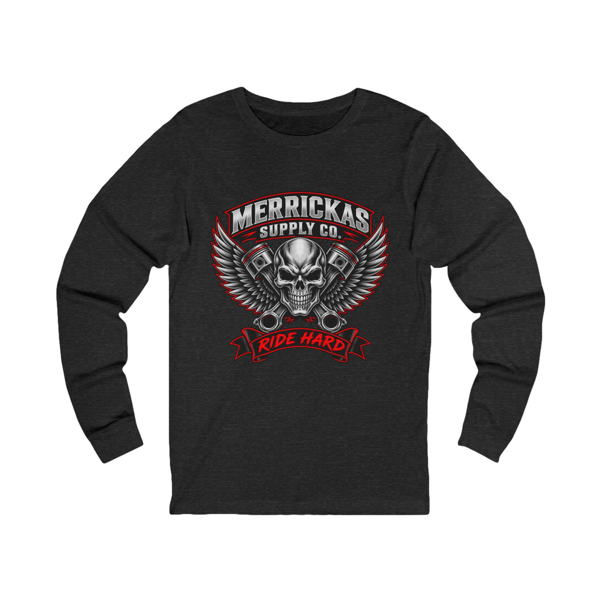 Merrickas Ride Hard Winged Skull Long Sleeve Tee