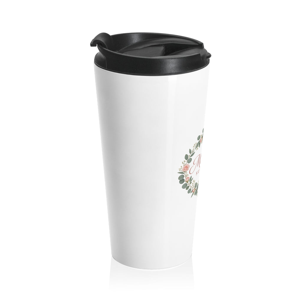 Merrickas Rose Wreath Script Travel Mug