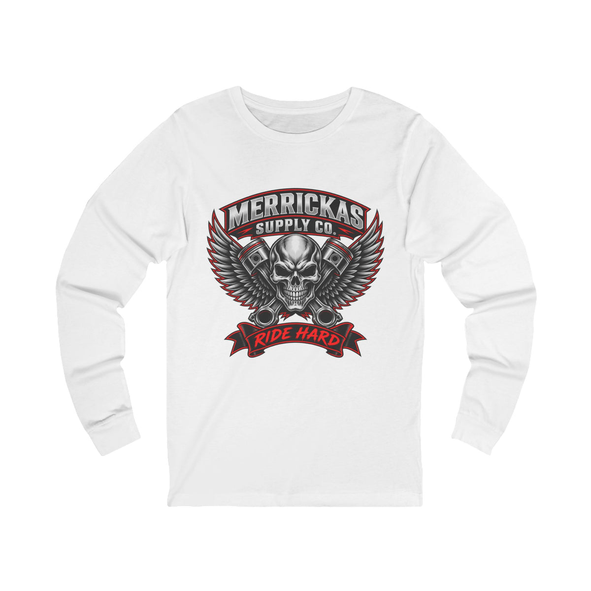Merrickas Ride Hard Winged Skull Long Sleeve Tee