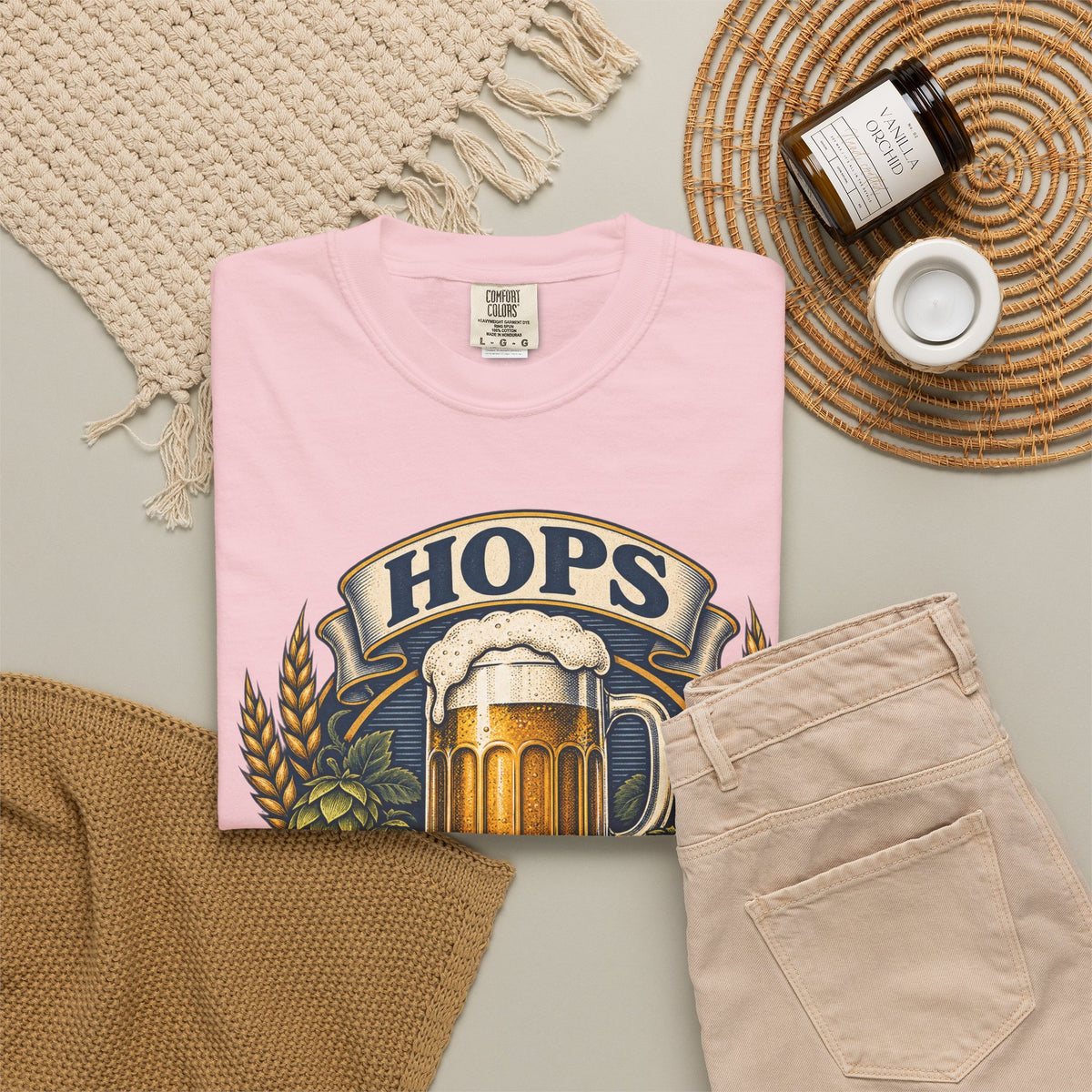 Hops Hope And Happy Hour Garment-Dyed Tee