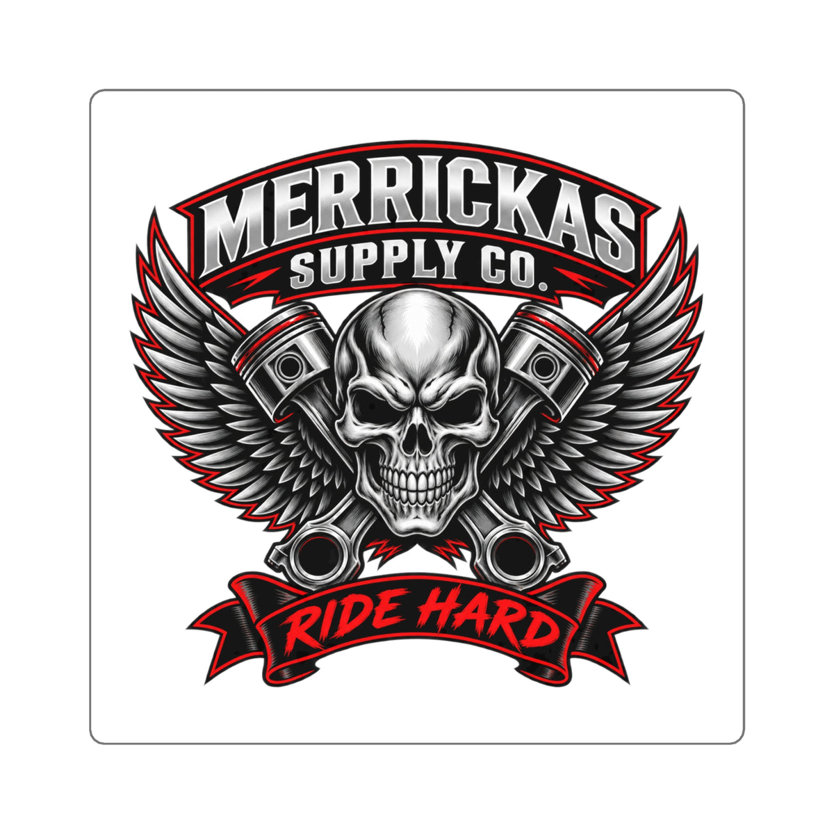 Merrickas Ride Hard Winged Skull Sticker