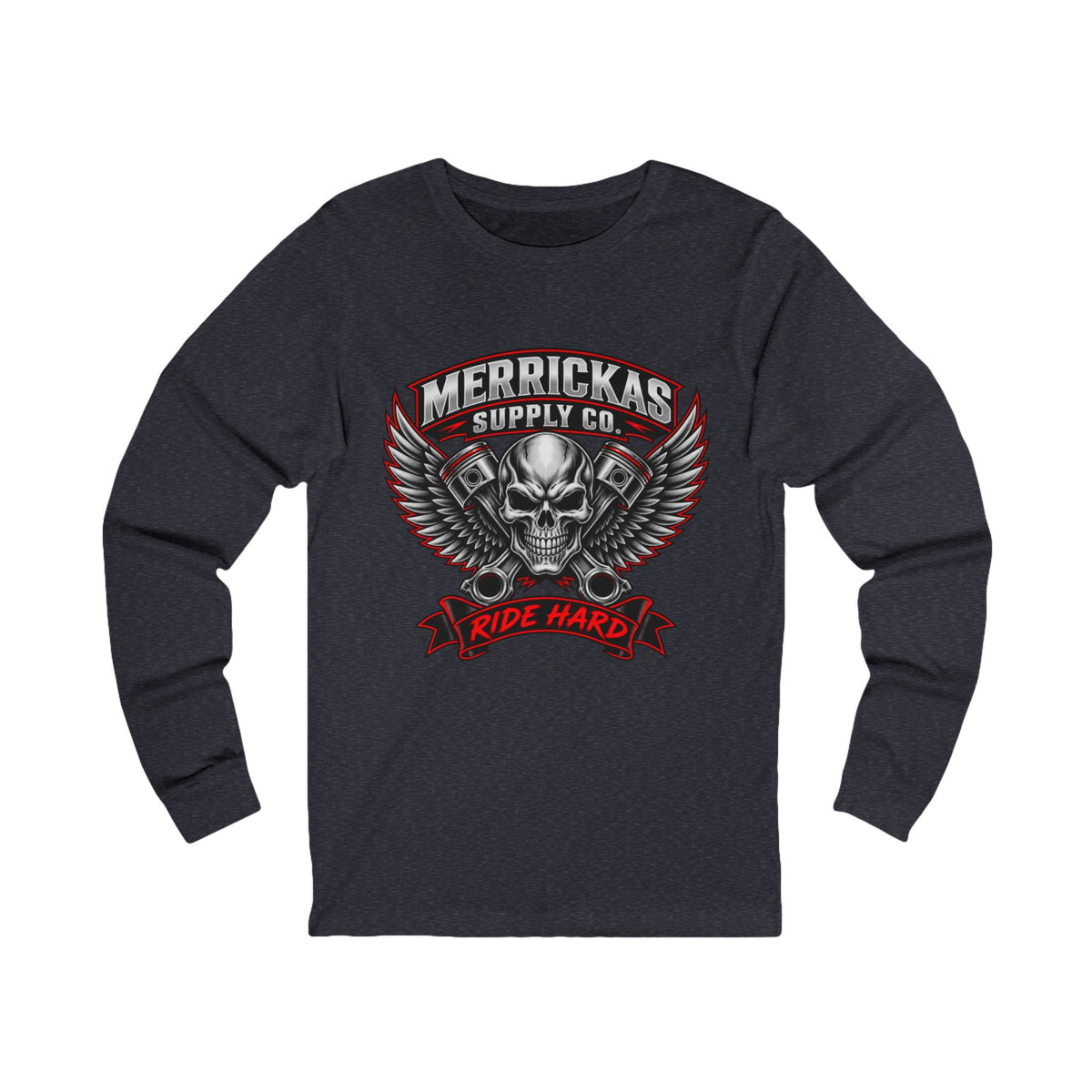 Merrickas Ride Hard Winged Skull Long Sleeve Tee