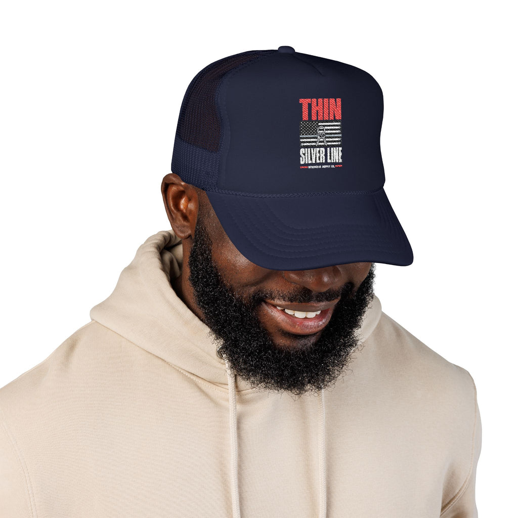 Thin Silver Line Foam Trucker Hat