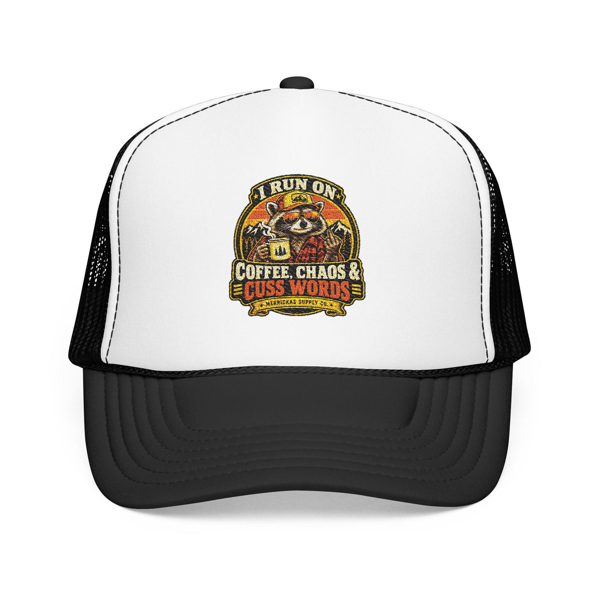 Coffee, Chaos & Cuss Words Foam Trucker Hat