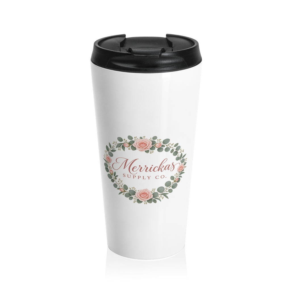 Merrickas Rose Wreath Script Travel Mug