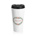 Merrickas Rose Wreath Script Travel Mug