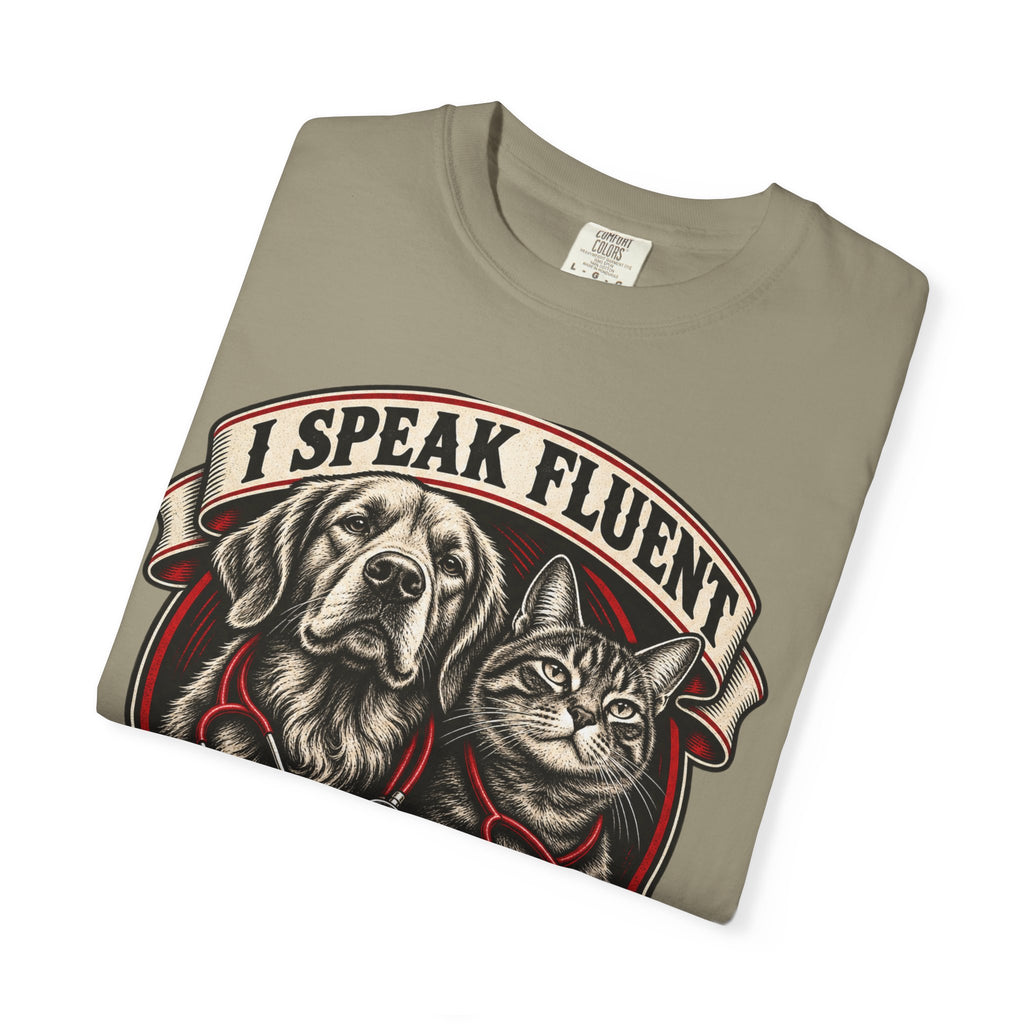 I Speak Fluent Bark And Meow Garment-Dyed Tee