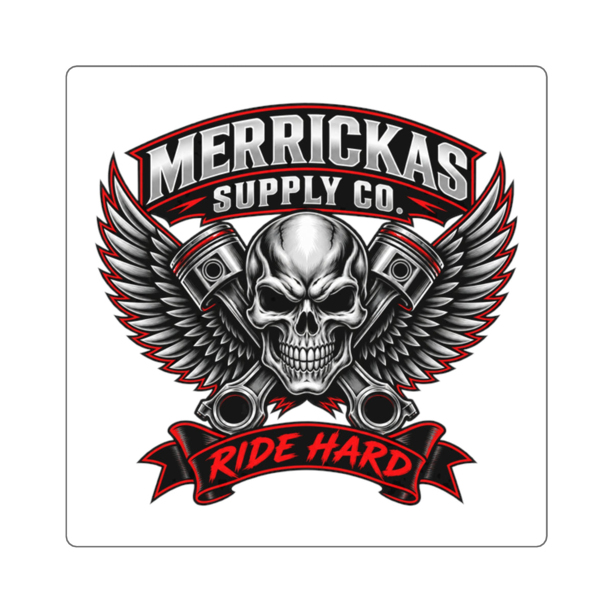 Merrickas Ride Hard Winged Skull Sticker
