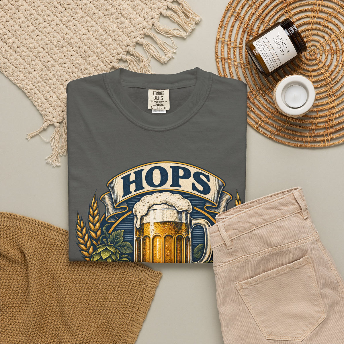 Hops Hope And Happy Hour Garment-Dyed Tee