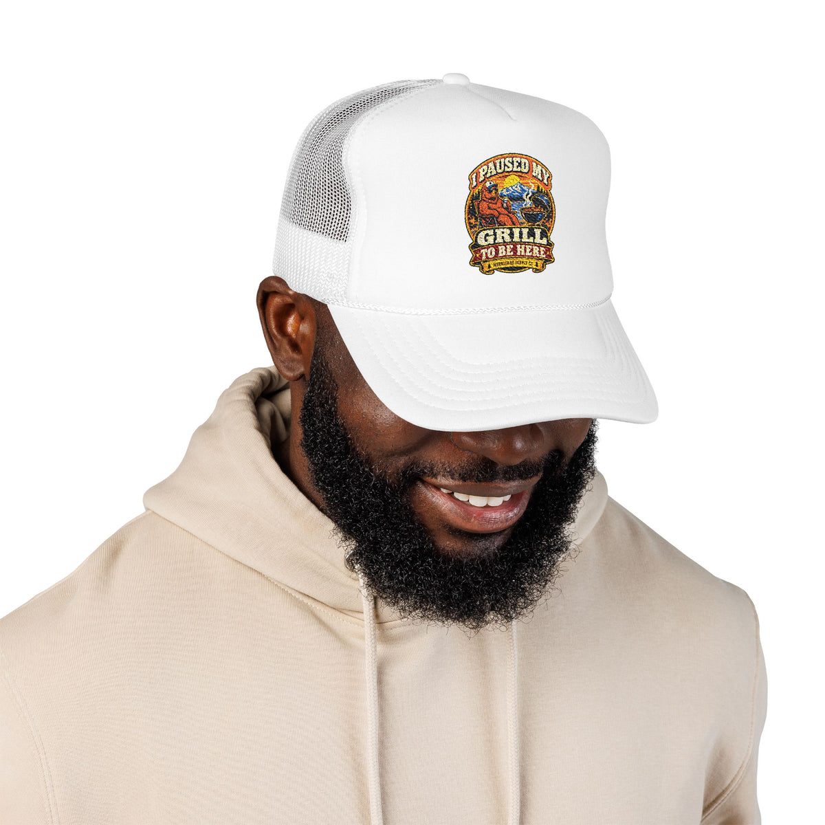 I Paused My Grill To Be Here Foam Trucker Hat