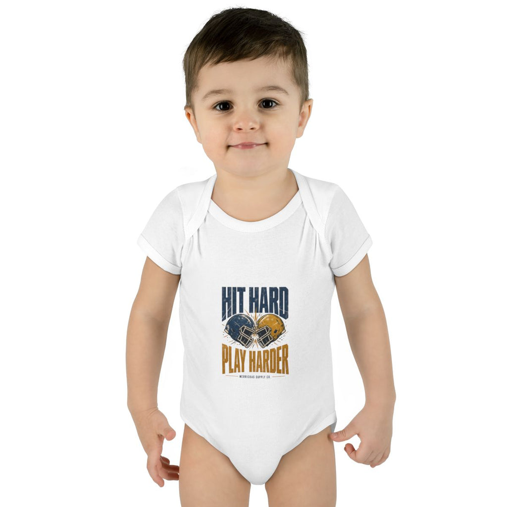 Hit Hard Play Harder Baby Onesie